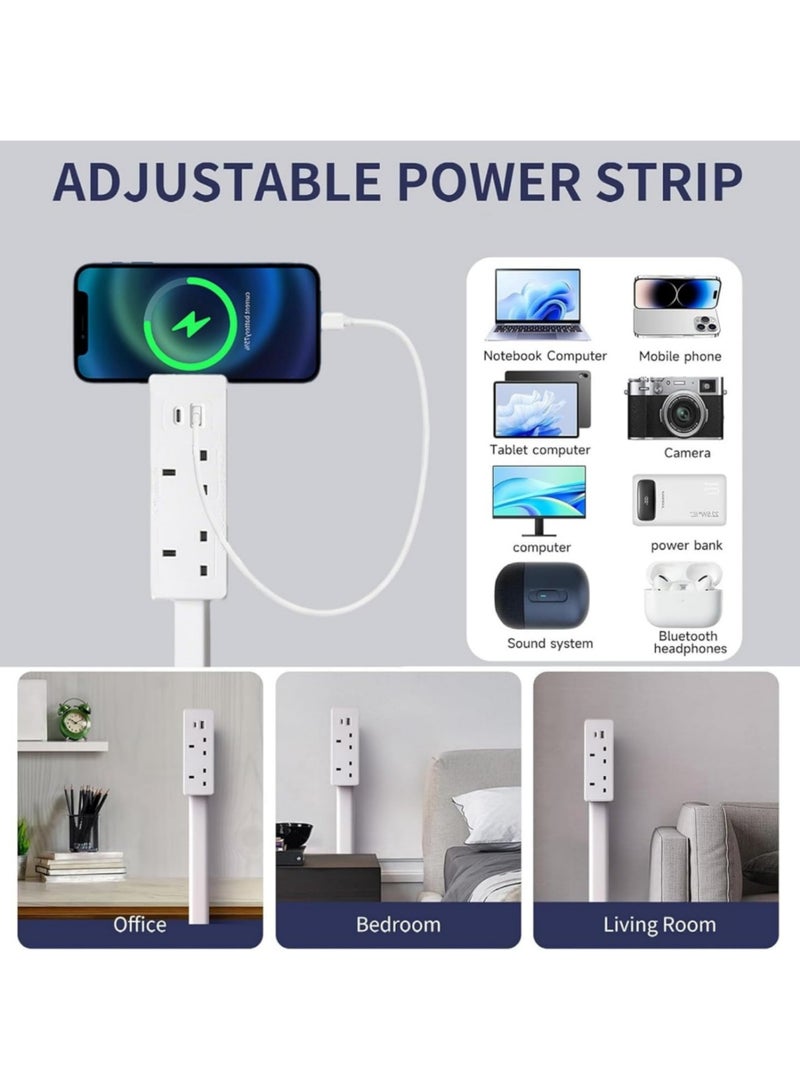 Adando Electrical Outlet Extender Socket with 180° Rotating, 1500W Power Stick with 2 AC, USB-A & USB-C Ports, 71.5cm Extendable Extension Cord Strip, Access Hard-to-Reach Outlets Use Behind Couches, Desk (White) - Image 5